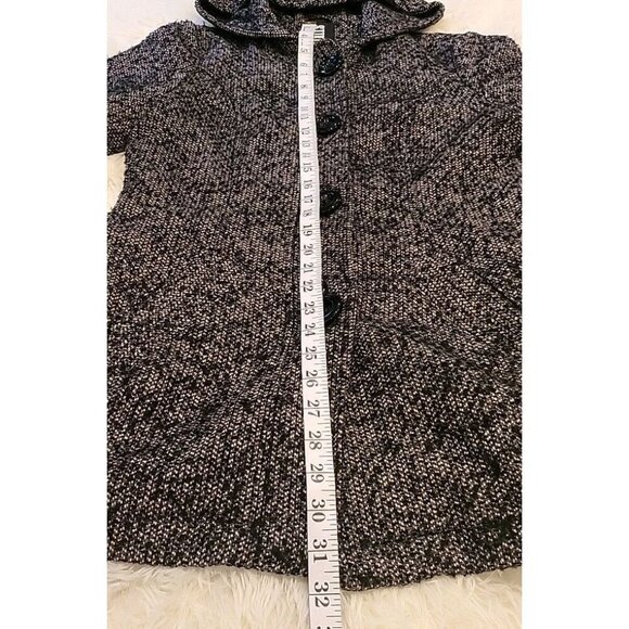 d.e.t.a.i.l.s. INTL Womens Pea Coat Medium Lined Hooded Button Up Black White - Picture 5 of 9